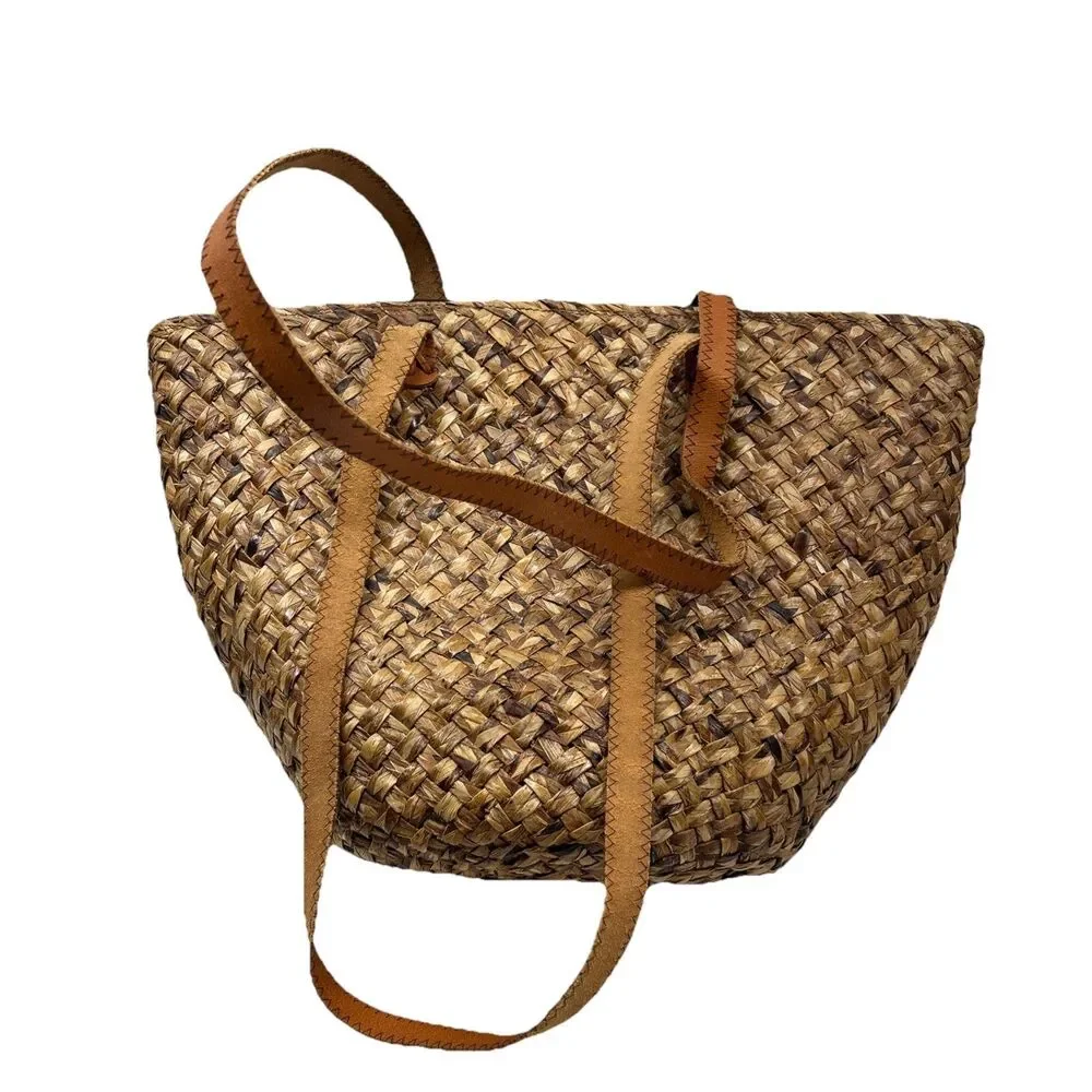 African Style Wicker Hand Bag Purse - With‎ Animal Decor